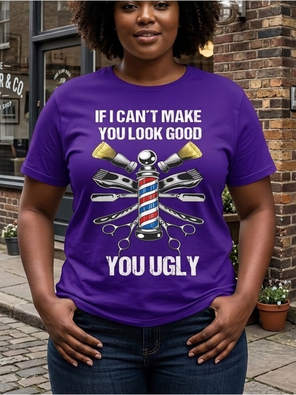 Port & Company Purple Barber Tools Graphic T plus size funny cotton P106